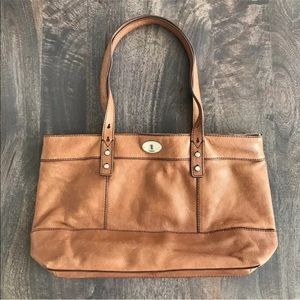 Fossil Genuine Leather Shoulder Bag Tote In Brown